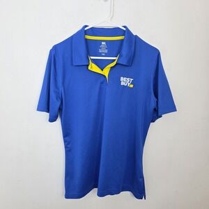 Best Buy Blue Yellow Feminine Fit Stretchy Short Sleeve Polo Shirt Size Medium